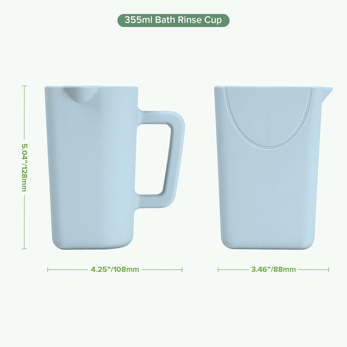 Gentle Pour Bath Rinse Cup | Food Grade Silicone Shampoo & Body Washing Rinser Cup for Kids with Easy Grip Handle - Pea Green