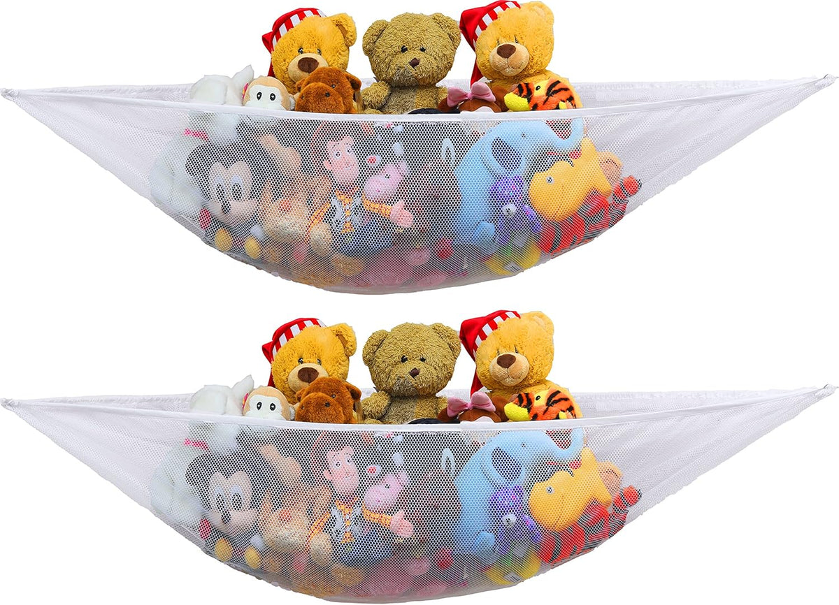 2 Pack Stuffed Animal Toy Hammock Net, White