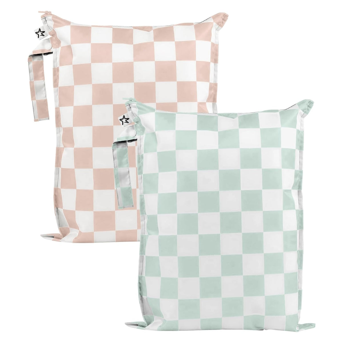 Mess Proof Wet Bags | Reusable Waterproof Wet Bags for Swimsuits | Baby Clothes | Travel & Diaper Bag (Pink, Brown Checkers) - Colors A