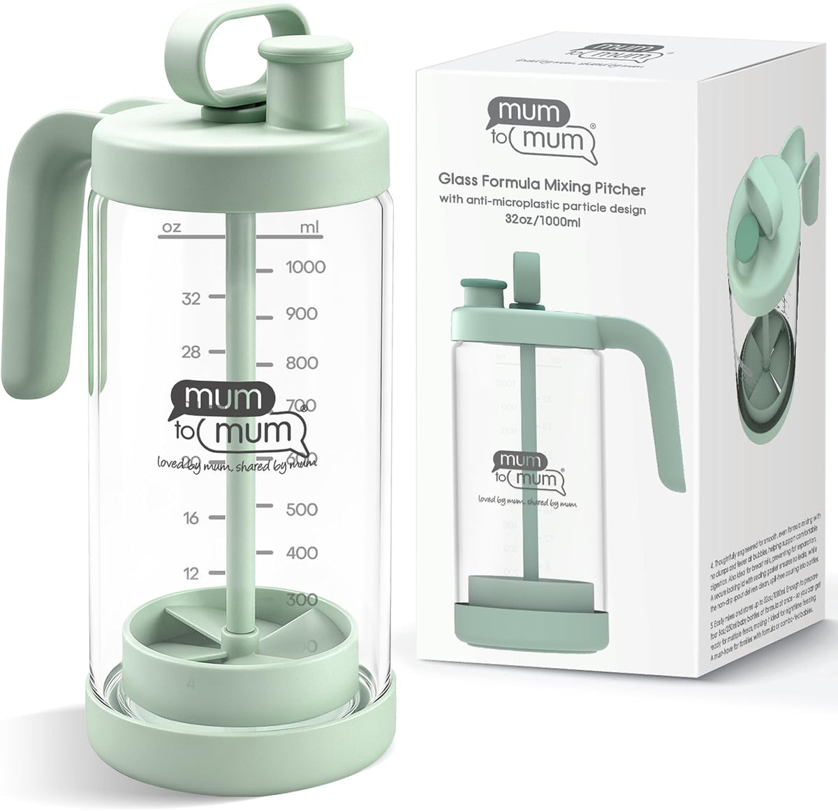 32oz Glass Formula Mixing Pitcher, Formula Pitcher Milk Pitcher, Premium Borosilicate Microplastic-Free Leak-Proof Design, Breastmilk Storage, Dishwasher Safe & Thermal Shock Resistant(Light blue)