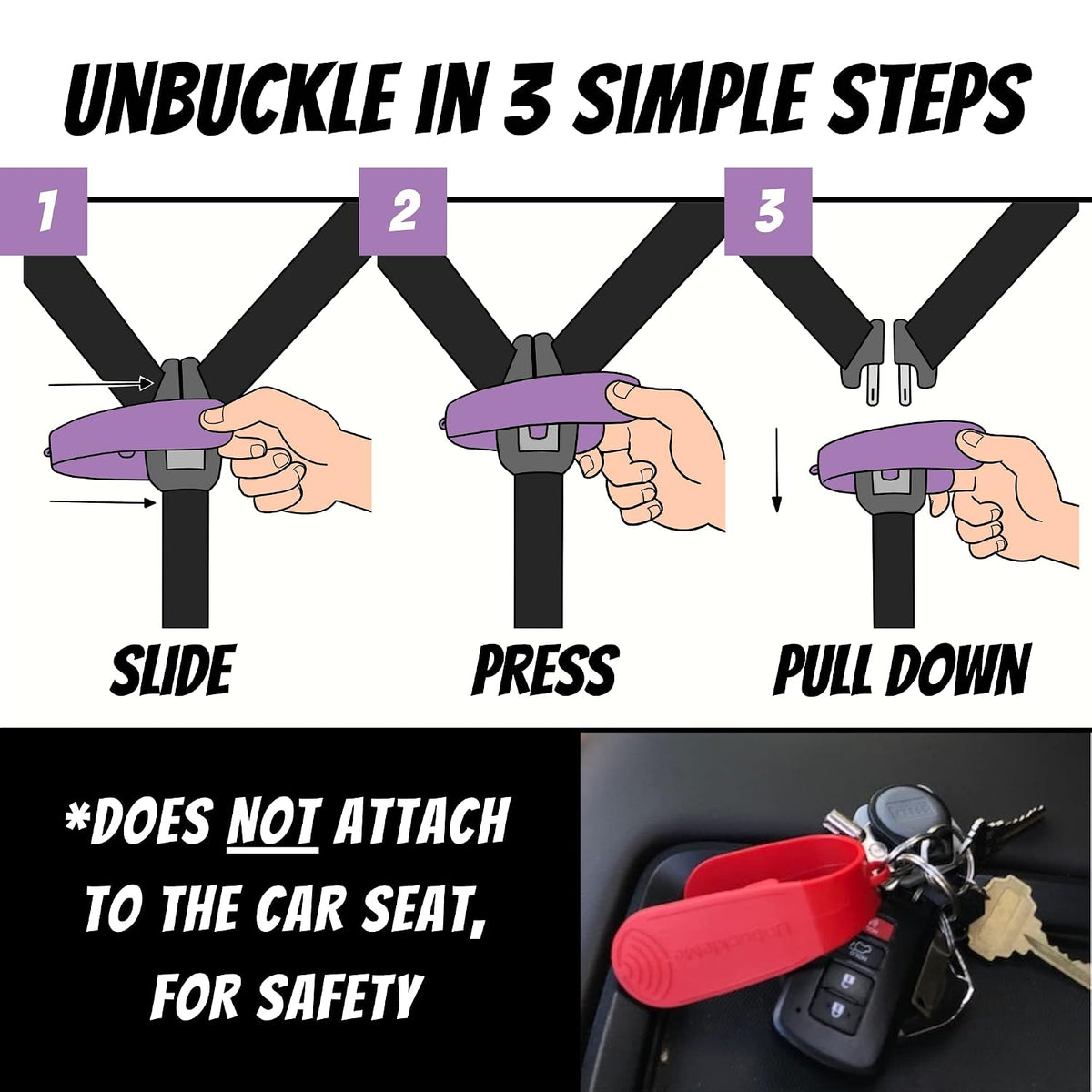 Car Seat Buckle Release Tool (As Seen on Shark Tank) - Easy Opener Aid for Arthritis, Long Nails, Older Kids - Button Pusher for Infant, Toddler, Convertible Car Seats (2 Pack, Blue & Red)