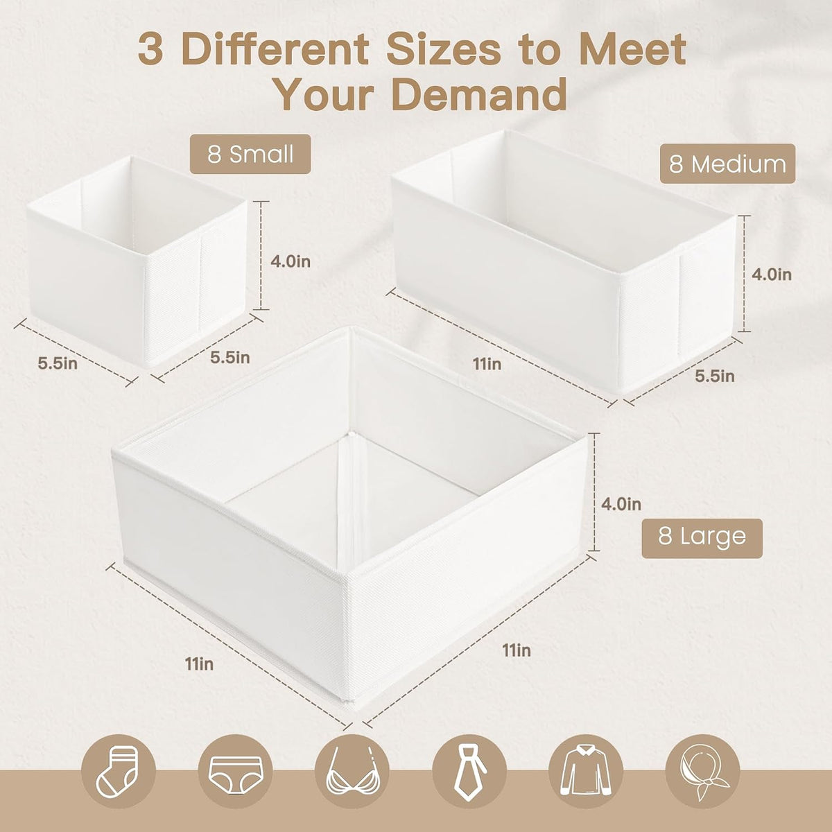Drawer Organizer Clothes, Dresser Organizer for Baby Clothes, Underwear, Sock- Foldable Closet Organization and Storage Dividers Bins for Nursery, Bedroom and Dorm (Grey)