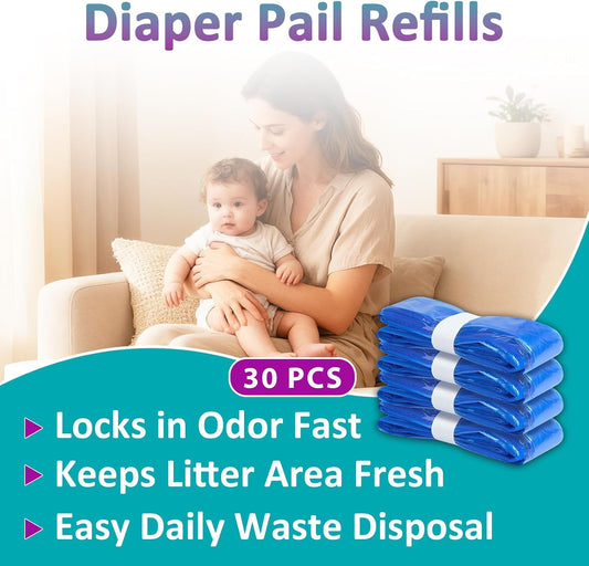 30 Pcs Diaper Pail Refills Leakproof Odor-Control Disposal Bags
