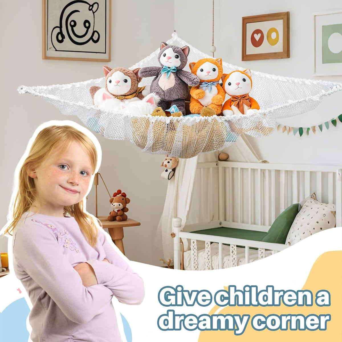 MAQIHAN Stuffed Animal Net or Hammock - Storage Ideas for Plushies, Teddy Bears, and Toys - Corner Organizer Holder (Medium)