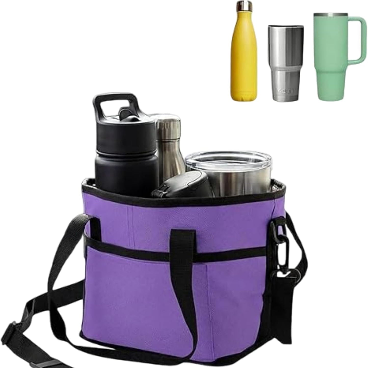 Insulated Drink Carrier Bag, Adjustable Strap Beverage Tote (Pink) | Thick insulated fabric holds tumblers & water bottles, great daily tote for travelers on trips and outdoor outings