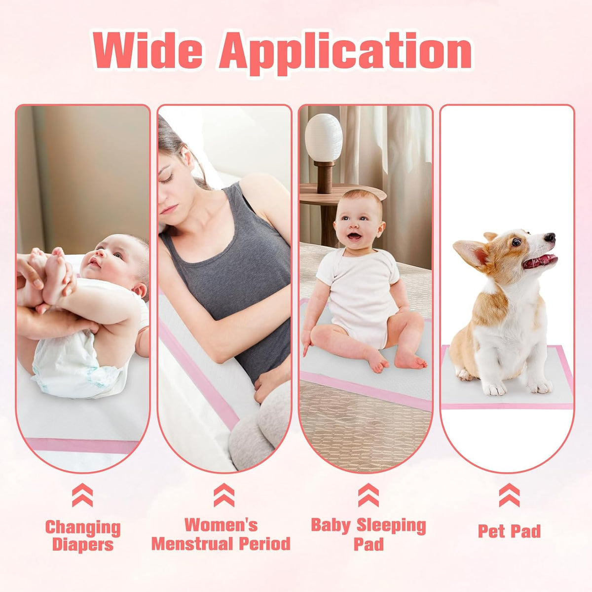 100 Pack Disposable Changing Pads for Baby, 13x17In Underpads, Pink