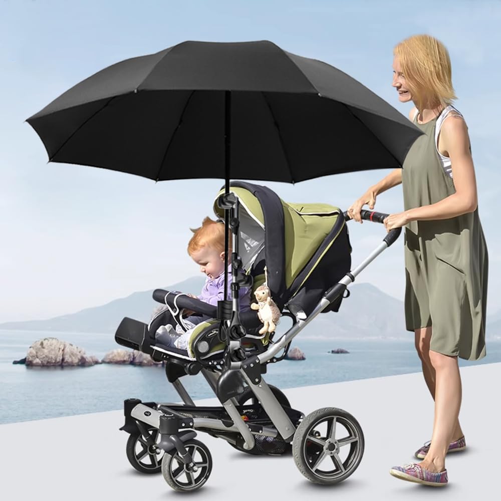 Stroller Umbrella Attachment, Umbrella for Stroller Sunshade, Sun UV Protection Stroller Sun Shade,Clip on Umbrella for Stroller, Adjustable Steering Angle, for All Kinds of Strollers