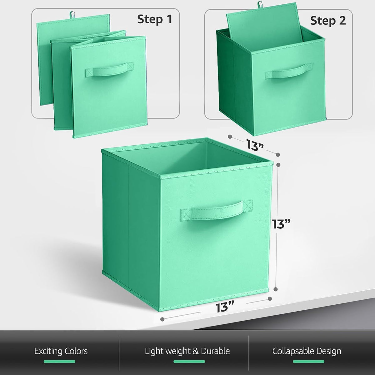 Fabric Storage Cubes, 8 Pack, with Handles (13 Inch, Green)