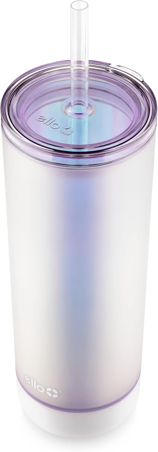 Monterey Double Walled Insulated Plastic Tumbler with Straw and Built-in Coaster, BPA Free, 24oz