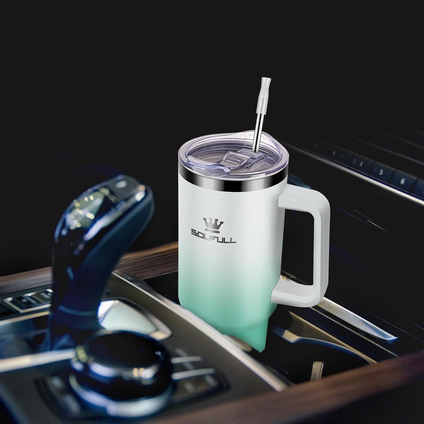 40 oz Tumbler with Handle and Straw Lid, 100% Leak-proof, GreenPurple | Stainless Steel Insulated Travel Coffee Cup, Keeps Cold 34Hrs or Hot 10Hrs, Dishwasher Safe