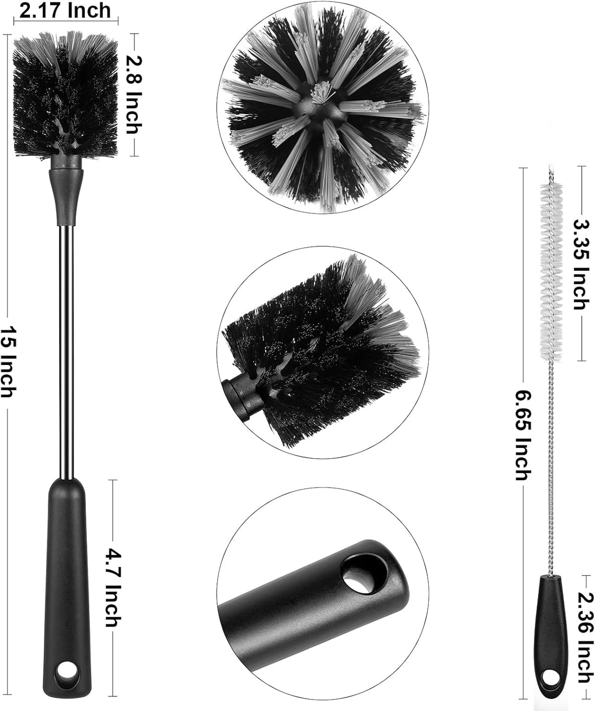 Bottle Brush Set, Long Handle Baby Bottle Brush Cleaner with Straw Brush and Lid Brush, Water Bottle Scrubber, Kitchen Scrub Cleaning Brushes for Cups, Coffee Mugs, Tumblers, Thermos