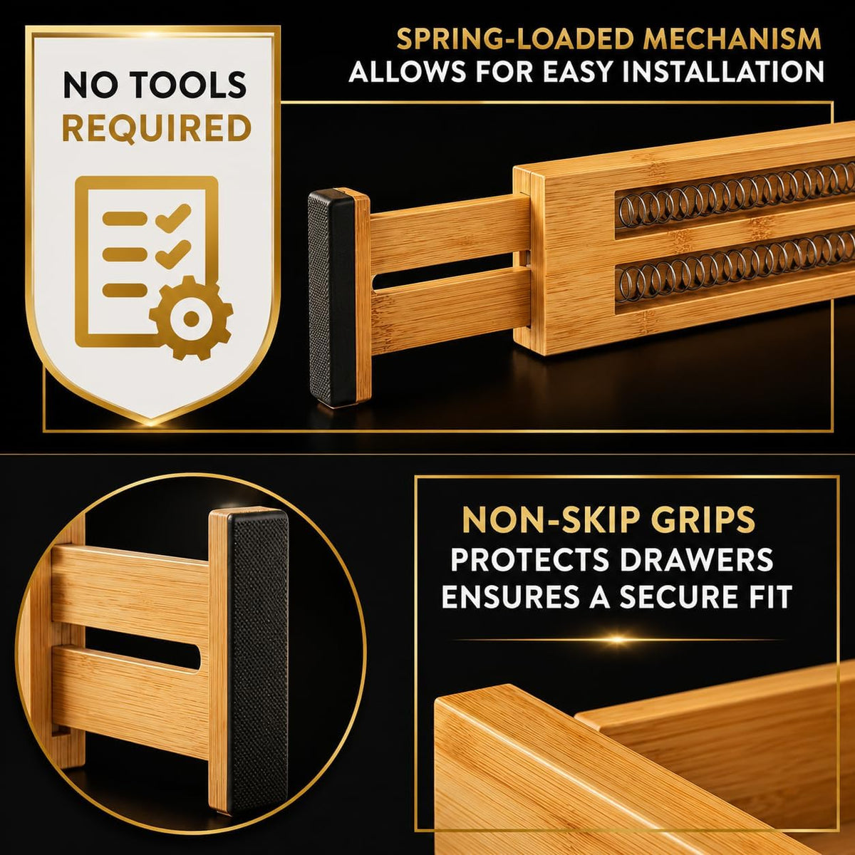 Adjustable Bamboo Drawer Dividers Expandable 8 Pack 17-22 Organizer