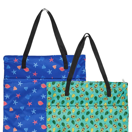 2 Pack Large Wet Dry Bag Waterproof Hanging Cloth Diaper with Double Zippered Pockets 25x18 inches (Feather & Stripe)