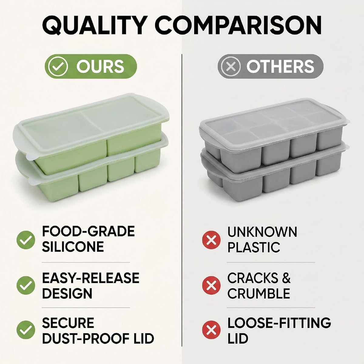 Silicone Freezer Tray with Lid, Large Ice Cube Mold for Soup Broth Sauce Storage Easy Release Flexible Base for Meal Prep and Portion Control(2 Cup and 4 Cup) (2PCS)