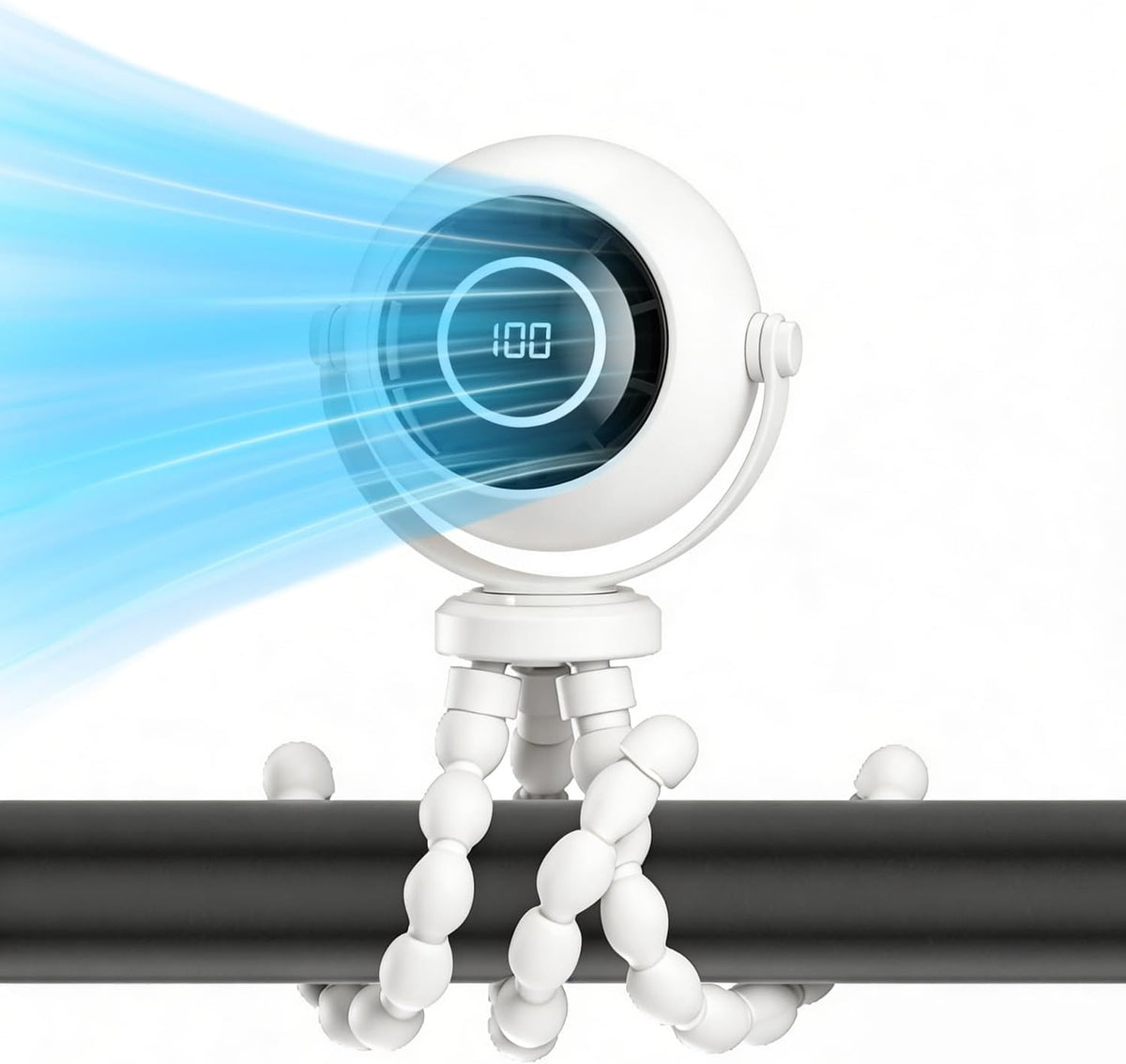 360° Rotatable Stroller Fan with LED Display & Night Light, Octopus Flexible Tripod Portable Fan, Multi-Angle Manual Adjustment 4000mAh Rechargeable Quiet for Camping, Office, Desk, Gym(Black)
