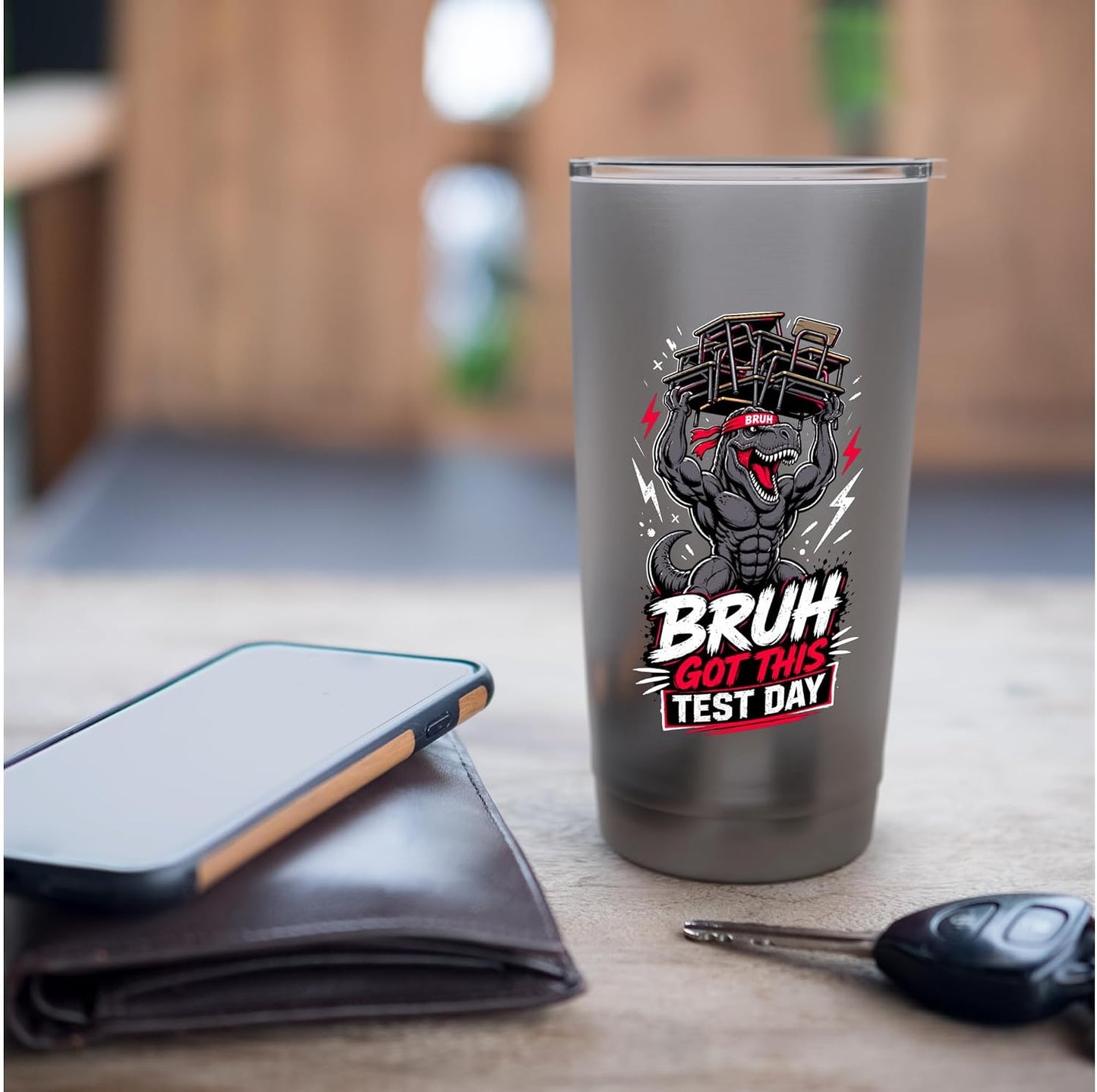 Bruh Got This Test Day Mighty Dino Lifting Desks Stainless Steel Insulated Tumbler