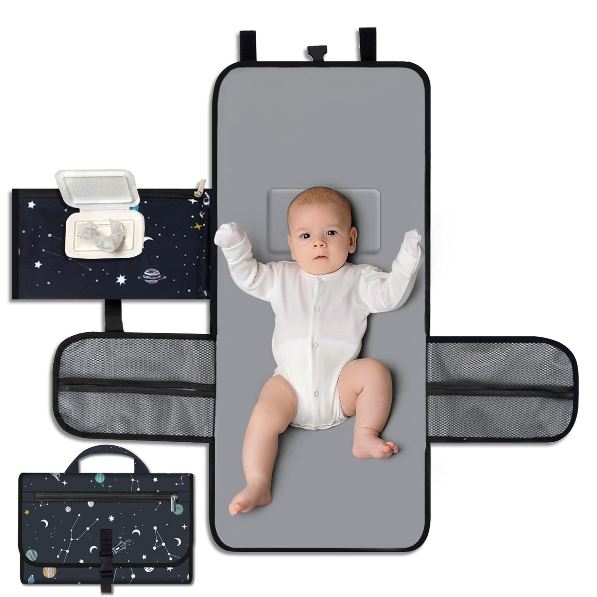Pink Portable Changing Pads- Waterproof Foldable Baby Changing Mat Dinosaur Pattern Diaper Changer Travel Bag, Smart Design Baby Changing Mat, Great for Newborn Girls & Boys & for Travel