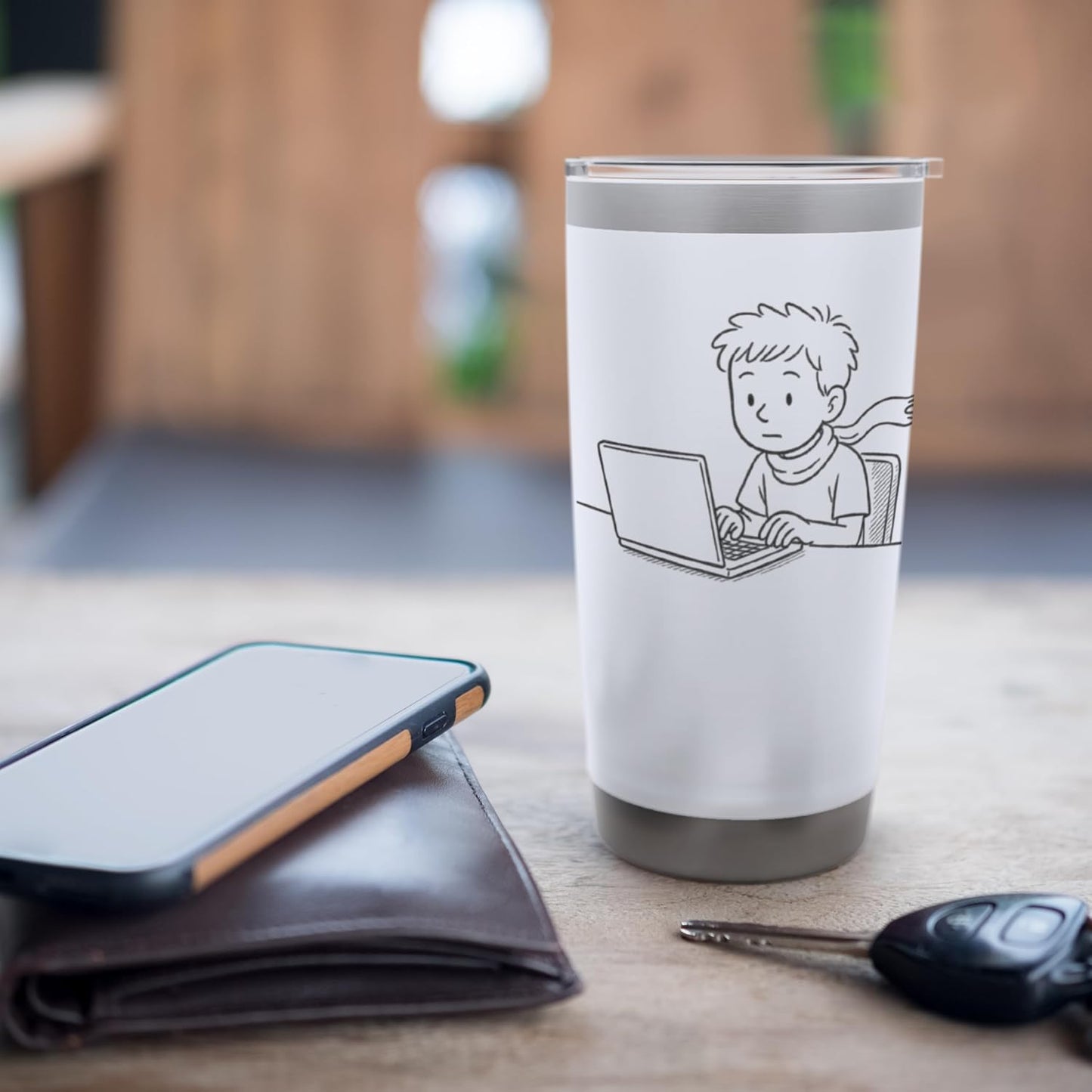 Cozy Laptop Kid Studying Illustration Stainless Steel Insulated Tumbler