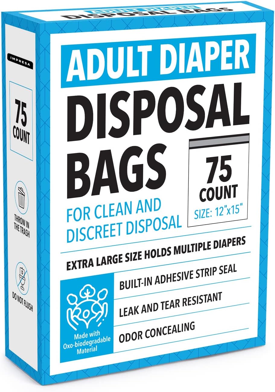 Disposable Adult Diaper Bags - 12 x 15 in, Pack of 75 Leak-Proof, Tear-Resistant & Odor-Proof Adult Incontinence Disposal Bags - Unscented