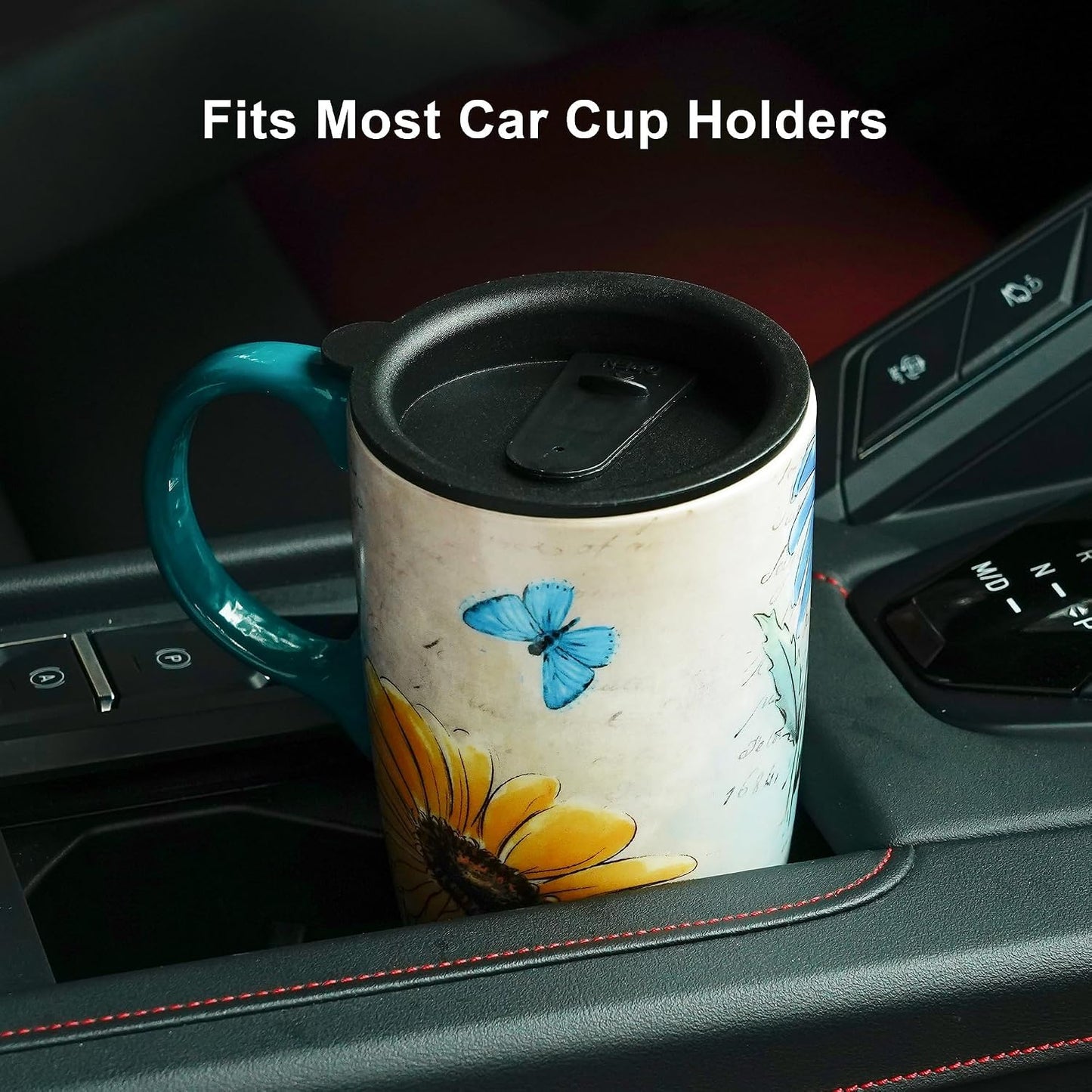 17oz Ceramic Travel Mug with Lid, Blue Daisy Floral Mug | Large Ceramic Coffee Mug • Blue Daisy Watercolor Art • Comfortable Handle • Microwave & Dishwasher Safe • Gift Box