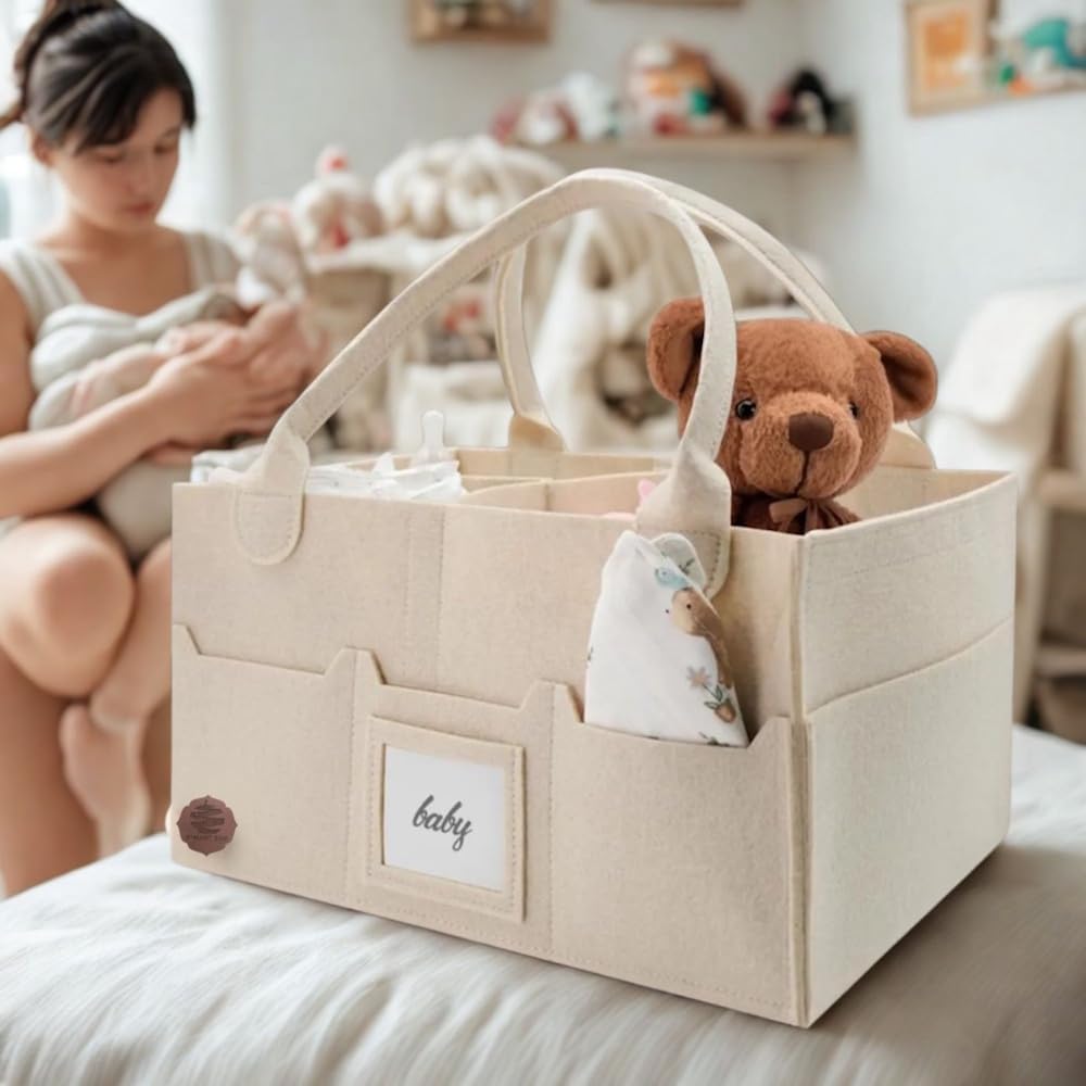 Baby Diaper Caddy Organizer, Nursery Storage Basket with Cap