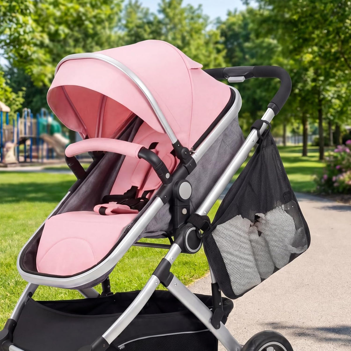 2 PCS Universal Stroller Side Sling Bag, Portable Stroller Side Bag, Adjustable Strollers Cargo Net for Pram, Pushchair, Car Seat, Black