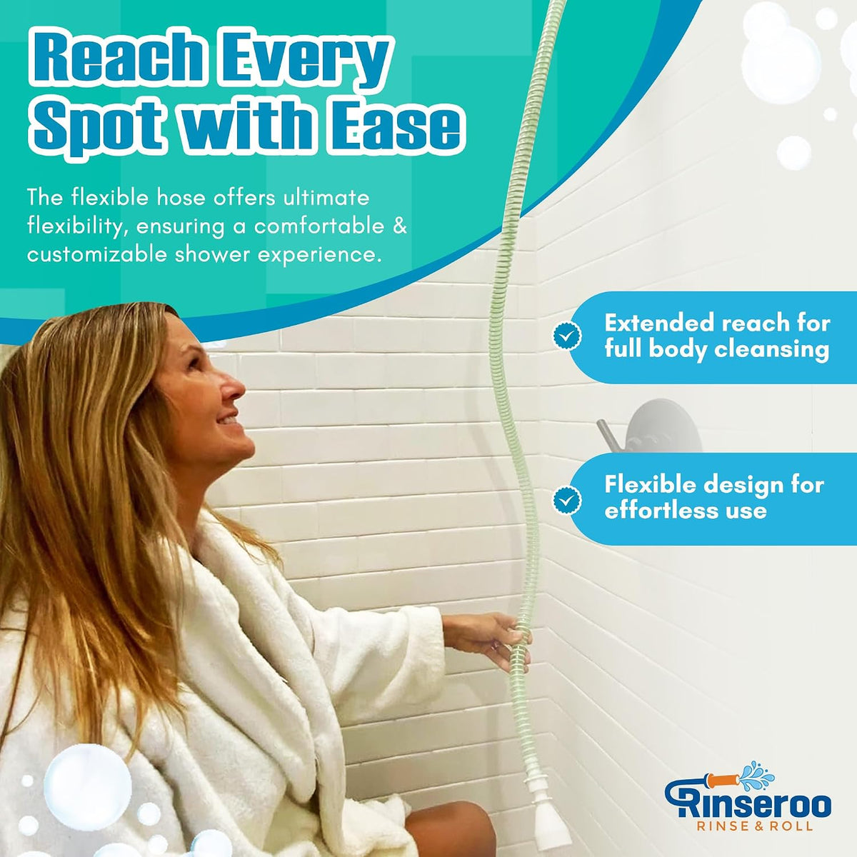 Slip-On Handheld Shower Attachment Hose w/Spray Head
