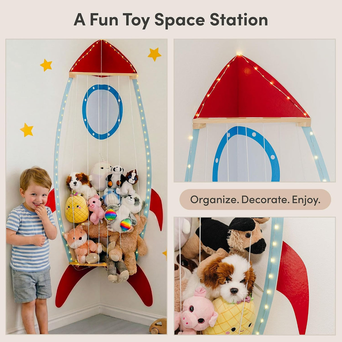 Corner Stuffed Animal Storage, Wall Mounted, Spaceship