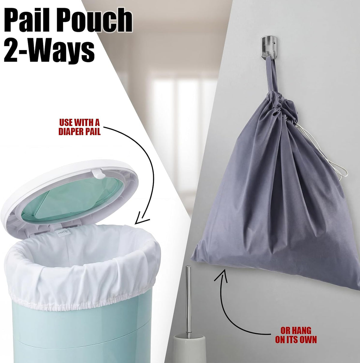 2 Pack Reusable Cloth Diaper Pail Liner Bags Hangable with Strap
