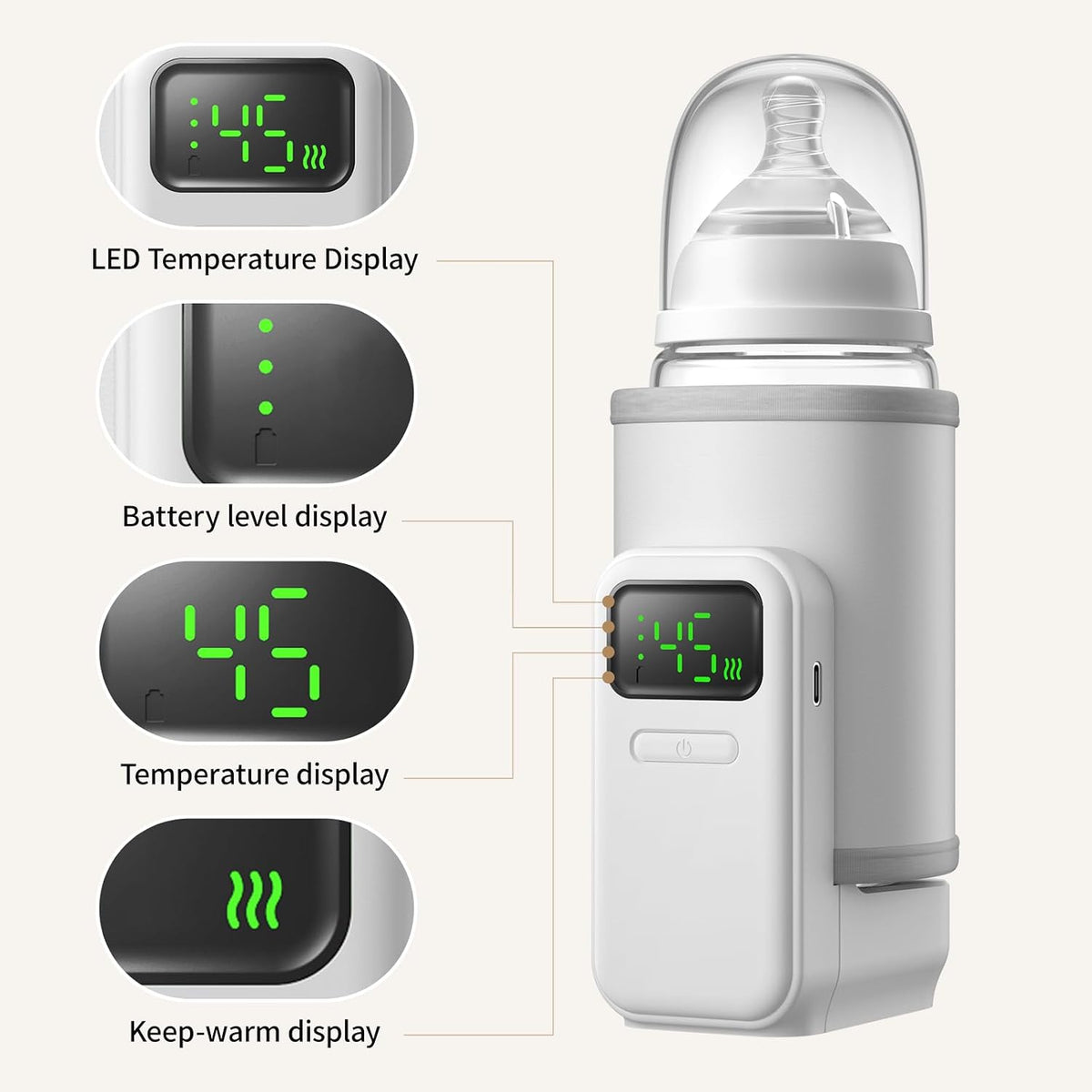 Portable Bottle Warmer,6 Temperature Settings,5000 mAh Battery