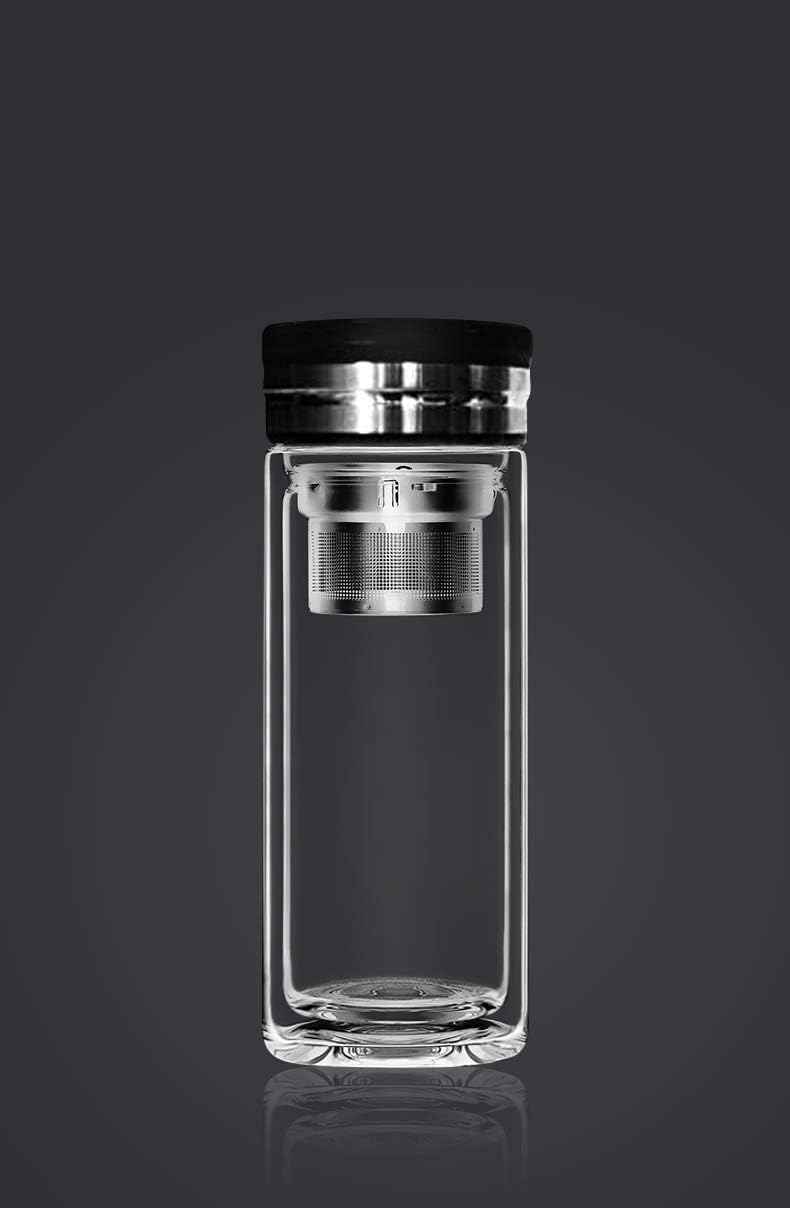 18oz Wide Mouth Ultra Clear Spill-proof Strong Double-wall 3-Piece Borrosilicate Glass Tumbler with Strainer and Lid (flat top lid)
