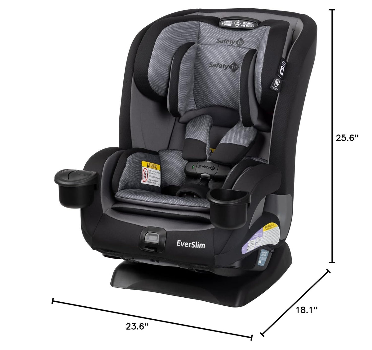 EverSlim 4-in-1 Convertible Car Seat, SecureTech Chest Clip, Ultra-Slim, 4-Mode Infant to Booster, Baby Car Seat, 5-100 lbs, Memory Foam, Office Space