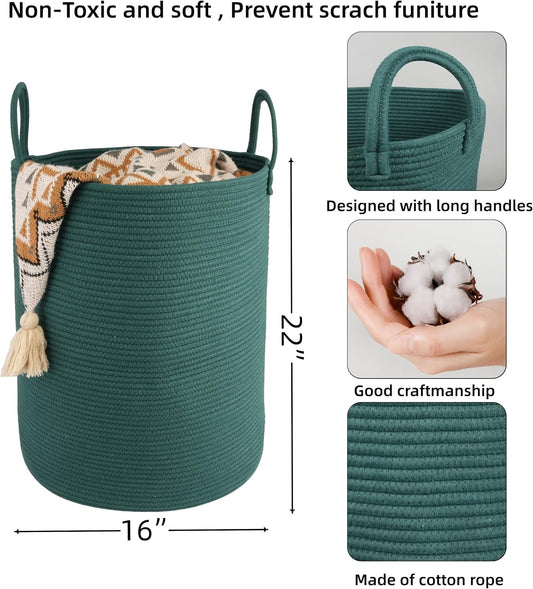 White Cotton Rope Laundry Basket Hamper for Clothes Large
