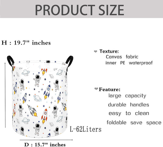 Kids Laundry Hamper Clothes Gift Basket Storage Laundry Baskets Organizer Bin with Handles for Nursery Room (Excavator)