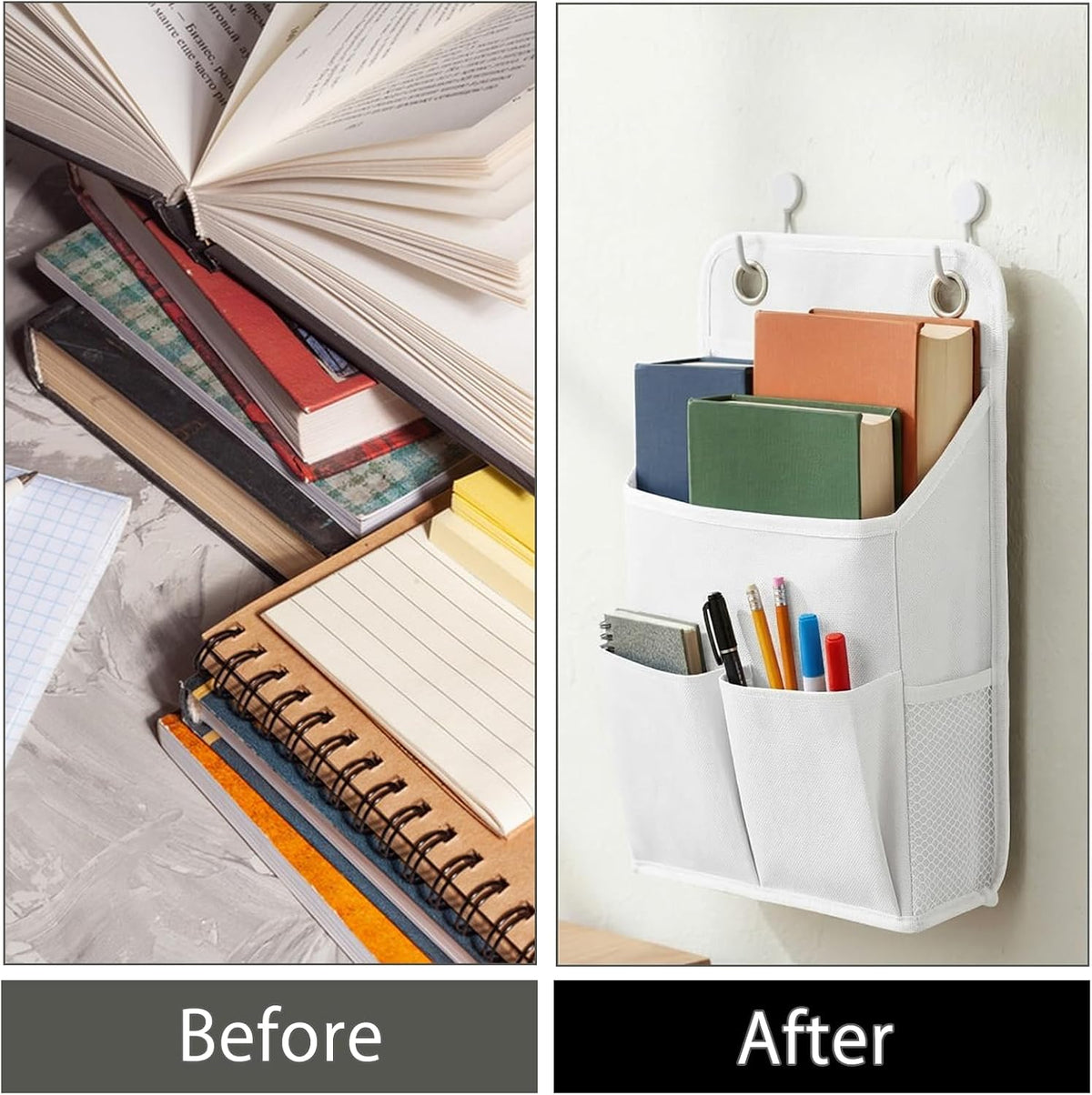 Hanging Organizer with Pockets, Wall Hanging Baskets for Organizing, Storage Basket Bedside Caddy Camper Fabric File Organizer Holds Books, Phones, Glasses, Mail, Keys for Home, Office, Dorm (Grey)