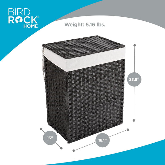 Single Laundry Hamper with Lid - Brown - Liner Bag - Hand Woven - Small Collapsible Hampers - Foldable Bin - Synthetic PE Rattan - Hand Woven - Clothes Basket