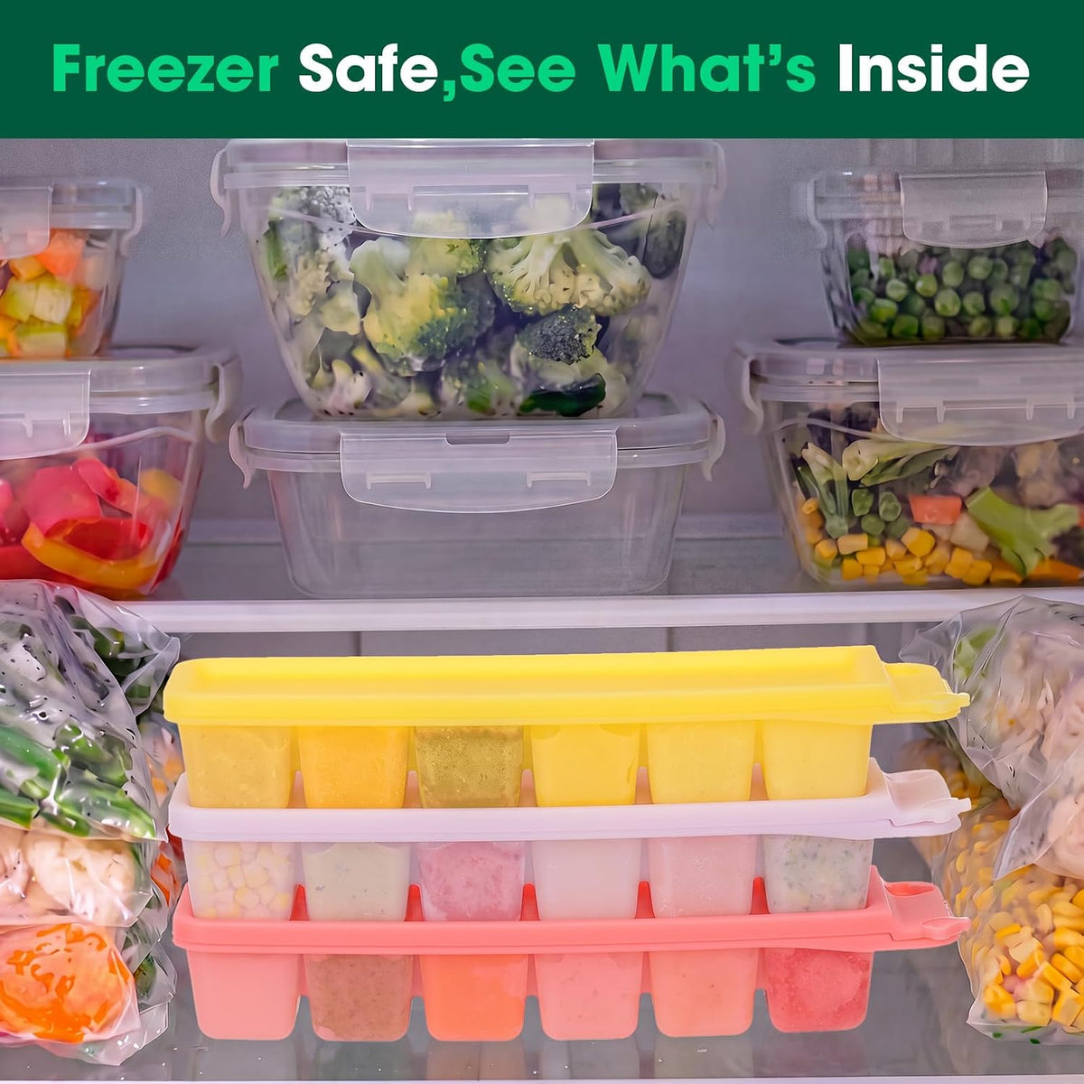 3 Pack Silicone Baby Food Freezer Trays with Lids, 100% Food-Grade Baby Food Storage Container 1 oz x 6 Pods Ice Cube Freezer Molds for Homemade Babies' Meals, Breast Milk, Fruit, Veggies