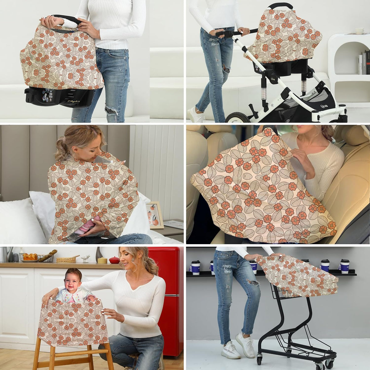 Breathable Car Seat Cover for Babies – Multi-Purpose Soft Rayon Nursing Cover for Breastfeeding, High Stretchy Infant Carseat Canopy, Stroller Cover (Smooth Rayon, Warm Natural)