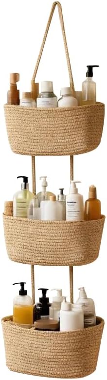 Woven cotton 3-Tier Over the Door Basket, Wall-Mounted Jute Storage Organizer – Decorative Nursery Baskets