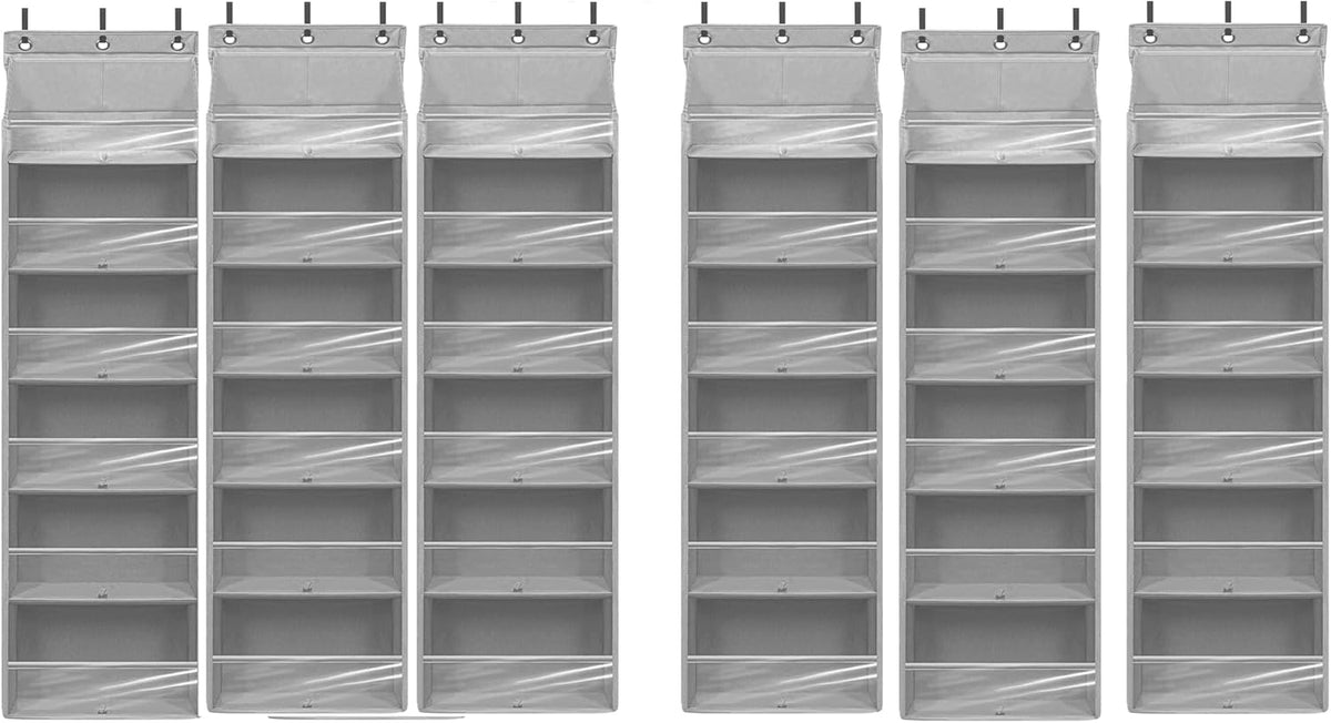 Over Door Organizer with 6 Extra Large Pockets 12 Side Pockets, Sturdy Closet Rack, Hanging Storage Organizer with Clear Window for Shoes, Diapers, Bedroom, Bathroom, Beige