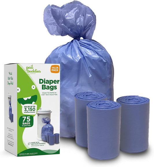 Diaper Pail Refill Bags for Ubbi, 75 Count, Odor Control, Tear-Resistant