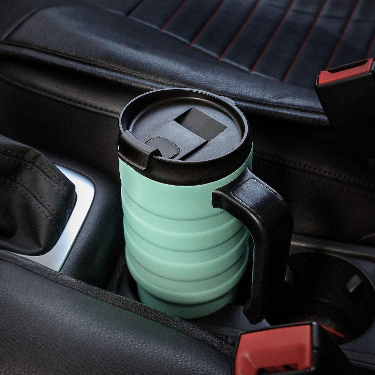 24 oz Travel Mug, Stainless Double Wall Vacuum Insulated Tumbler with Handle & Spill Proof Twist On Flip Lid and Wide Mouth, BPA Free