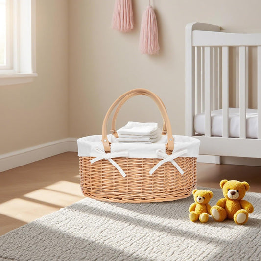 Wicker Diaper Caddy basket,Woven Baby Organizer for Nursery