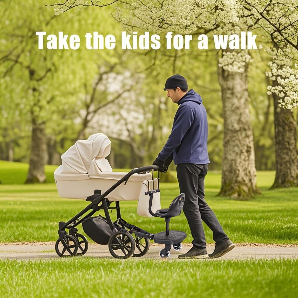 Universal 2-in-1 Stroller Board,Child Rider Stroller Attachment with Saddle Seat and Standing Platform ,Quick and Easy to Use, Safety Design 2025 Upgrade
