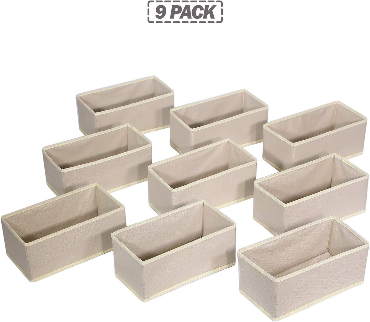 9 Pack Foldable Cloth Storage Box Closet Dresser Drawer Organizer Fabric Baskets Bins Containers Divider for Clothes Underwear Bras Socks Lingerie Clothing,Beige 090