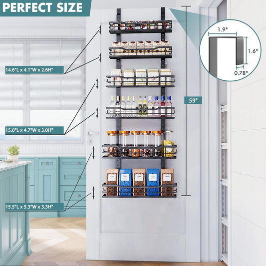 Over The Door Pantry Organizer,9-Tier Over The Door Organizer with Adjustable Basket,Metal Hanging Pantry Organizers and Storage for Kitchen, Back of Door Seasoning Rack
