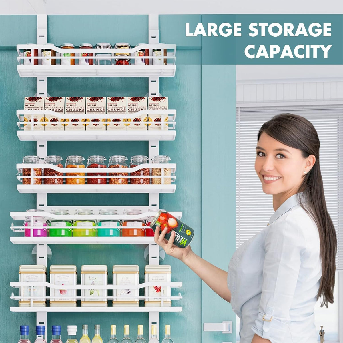 Over The Door Pantry Organizer,9-Tier Over The Door Organizer with Adjustable Basket,Metal Hanging Pantry Organizers and Storage for Kitchen, Back of Door Seasoning Rack