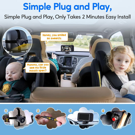 Baby Car Camera for Backseat 1080P - Plug and Play HD Crystal Night Vision