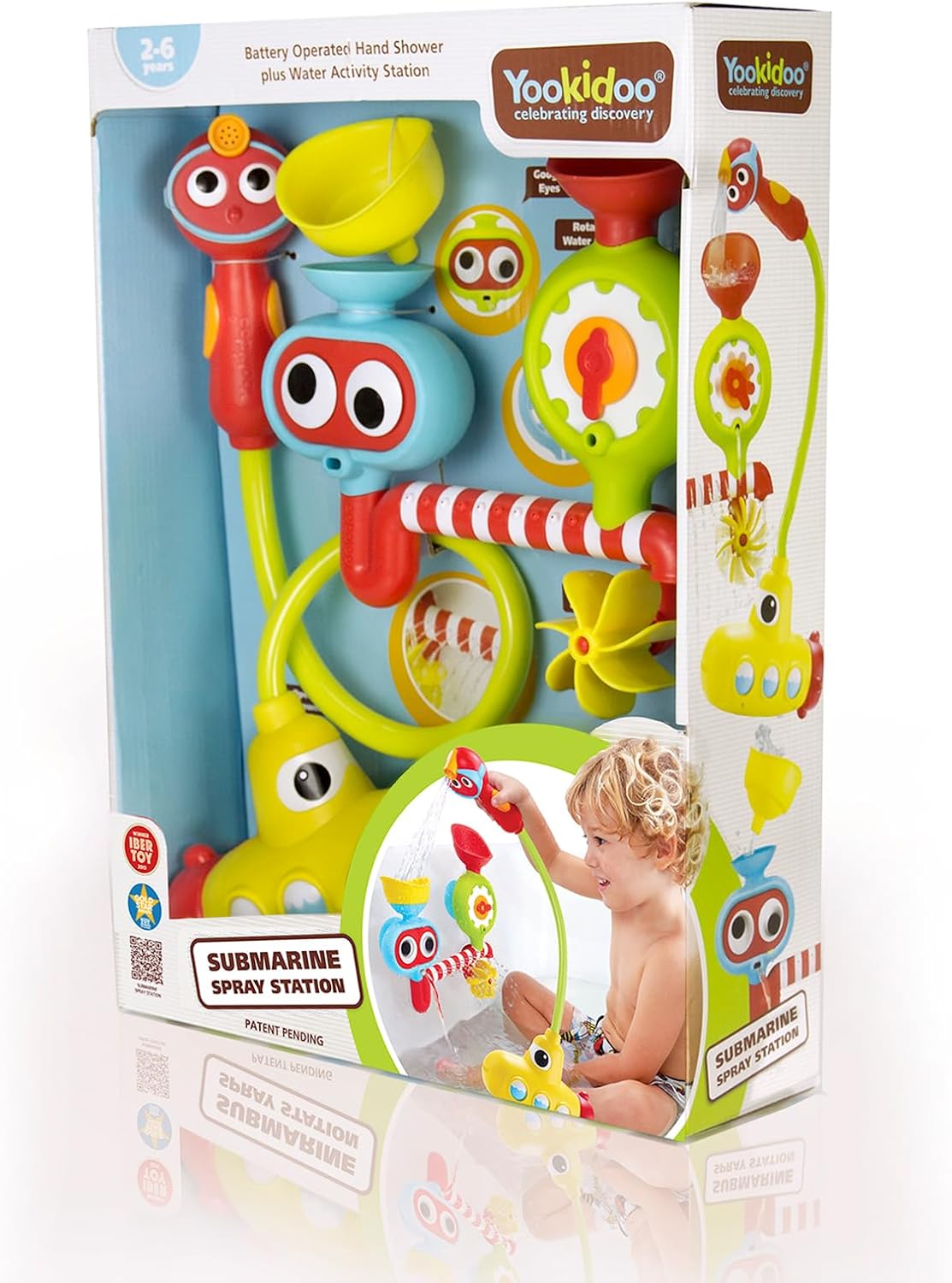 Submarine Spray Station Kids Bath Toy (Ages 2+) Mold-Free, Wall-Mounted, Battery-Operated Shower Head & Spin N Sprinkle Set for Fun Baby Bathtime Play with Magical Water Effects