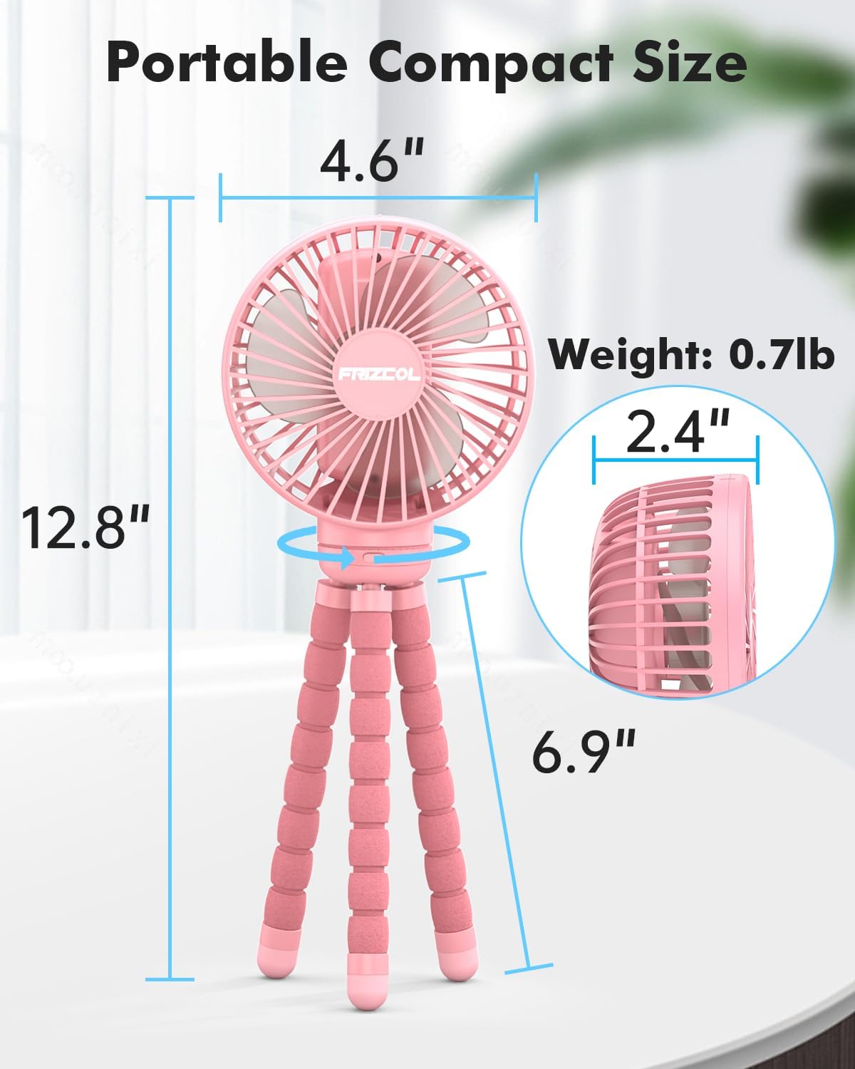 FRIZCOL Stroller Fan for Baby - Portable Fans Rechargeable - Battery Operated Fan(Use for 24Hrs) - Fan for Handheld/Clip On/Car Seat/Desk/Camping